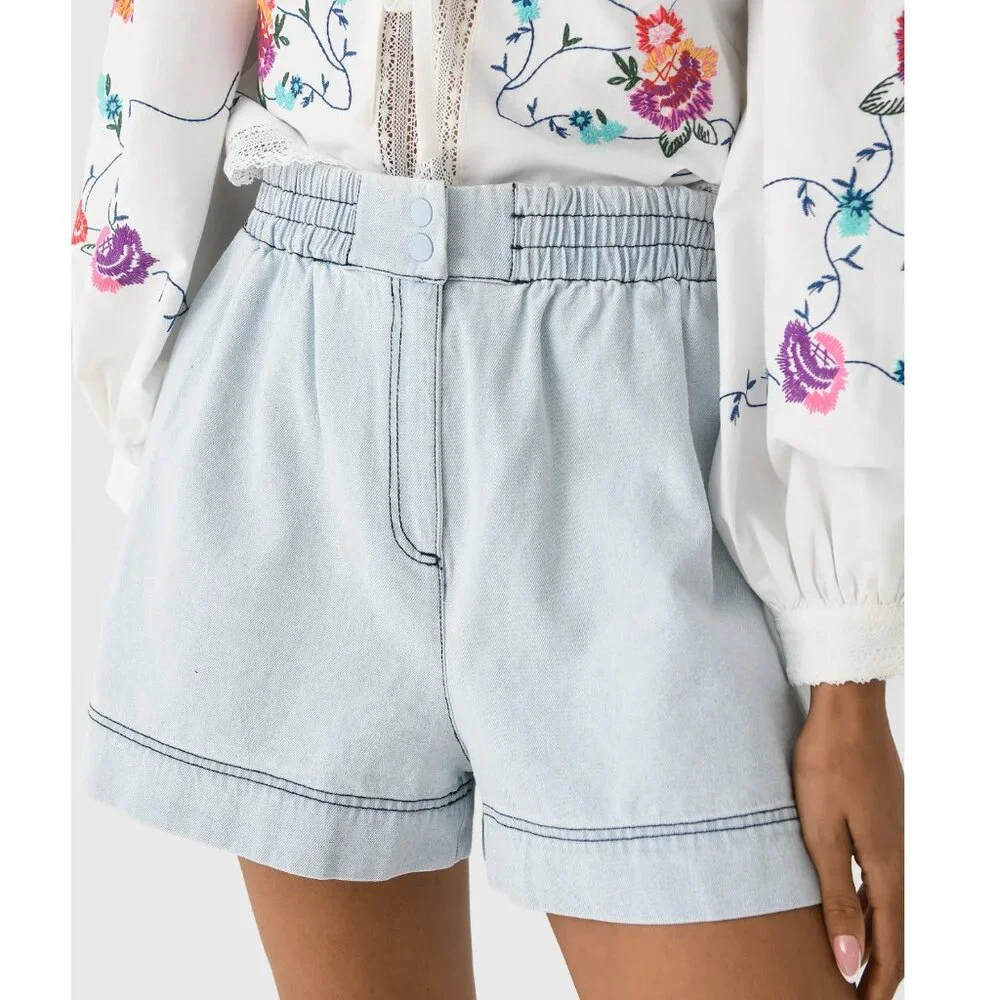 HUNTER BELL High Waist Denim Blue Shorts - Picture 6 of 7